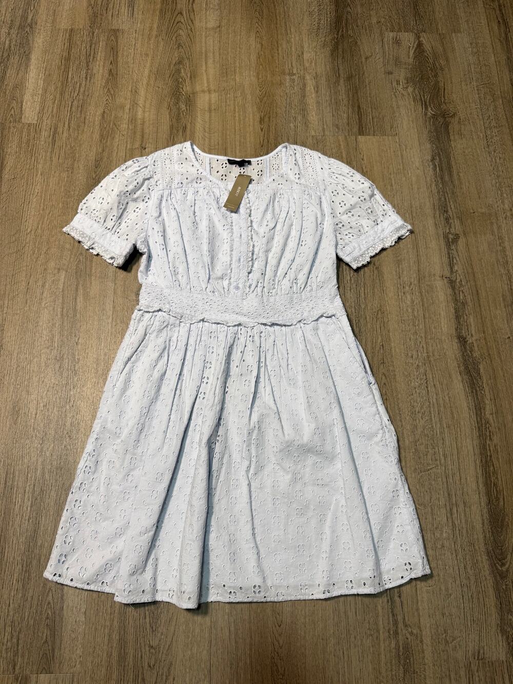 J. Crew Women's Light Blue Eyelet Smocked Waist Dress